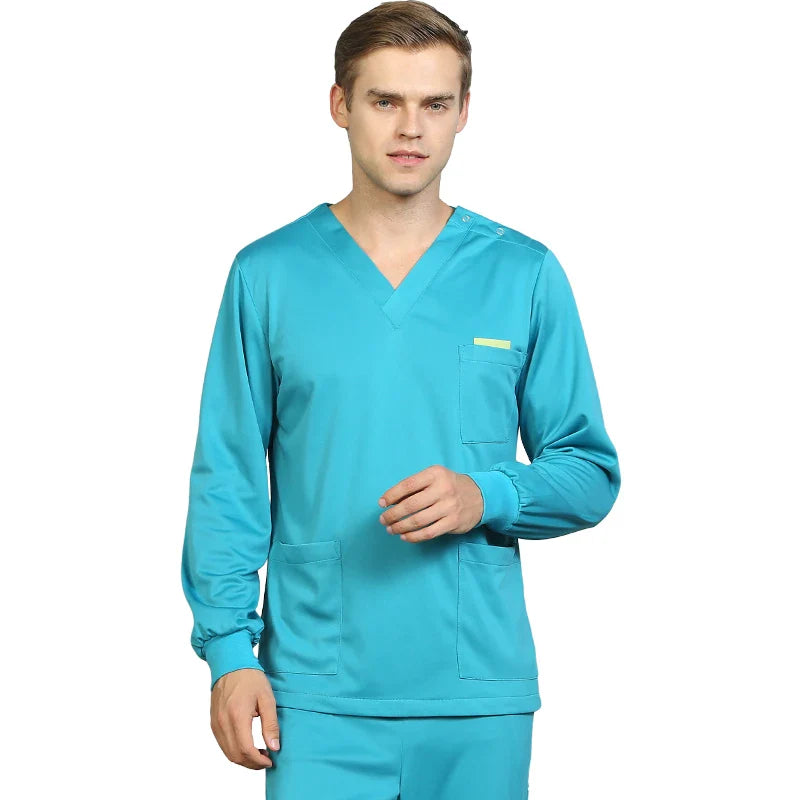 Cralom Silky Scrub Set Long Sleeve Nursing Uniform Suit