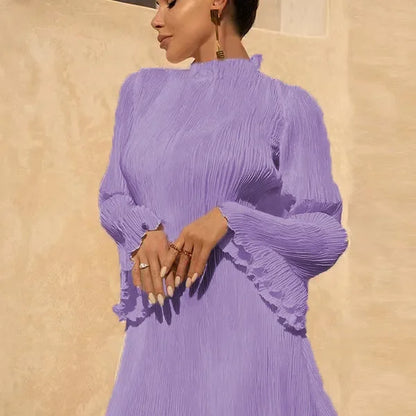 Cralom Double-layer Pleated Flared Sleeve Hip Hugging Dress