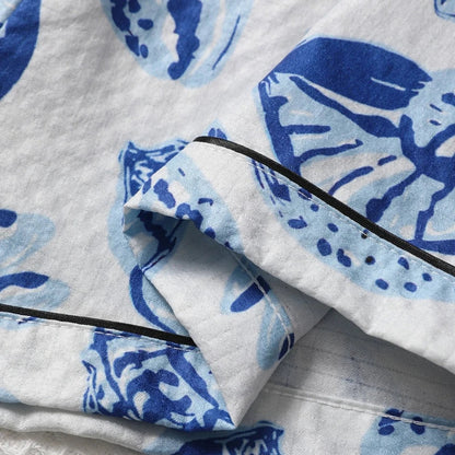 Cralom Shell Print Pajama Set: Short Sleeve Top & Soft Elastic Shorts