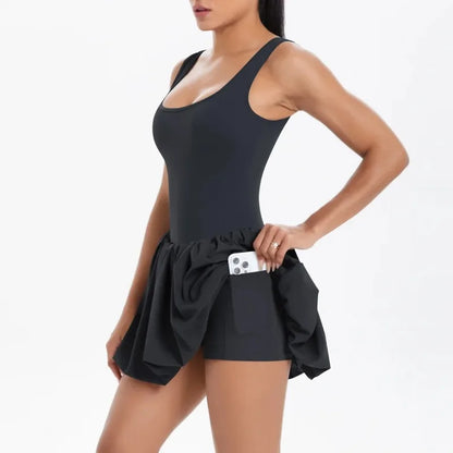 Cralom Women's Yoga Dress with Built-in Anti-Slip Shorts
