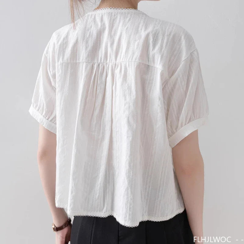 Cralom Short Sleeve Lace Ruffle Top - Summer 2025 Collection