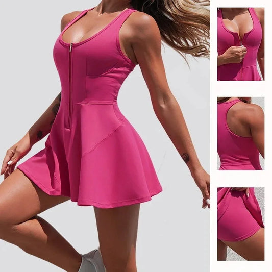 Cralom Seamless Yoga Dress with Anti-Slip Shorts for Gym and Tennis