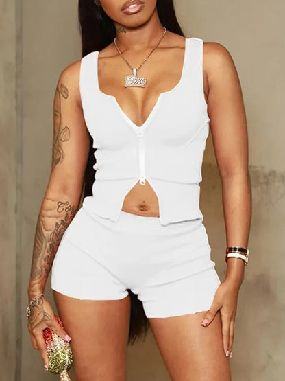 Cralom Double Zip Tank Top & Shorts Set - Streetwear Tracksuit