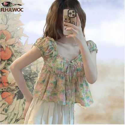 Cralom Peplum Floral Print Off Shoulder Crop Top Blouse