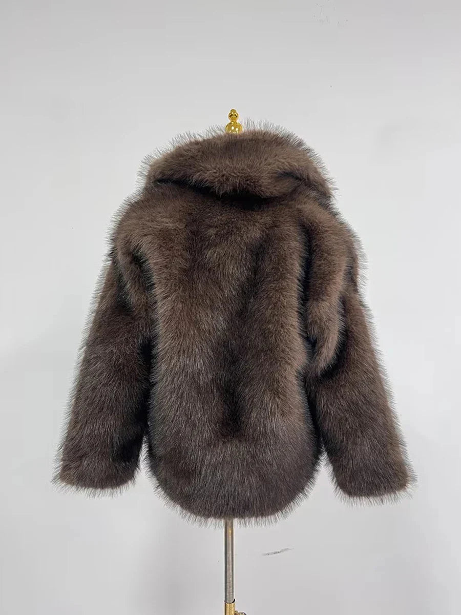 Cralom Solid Maomao Coat Lapel Long Sleeve Jackets for Women