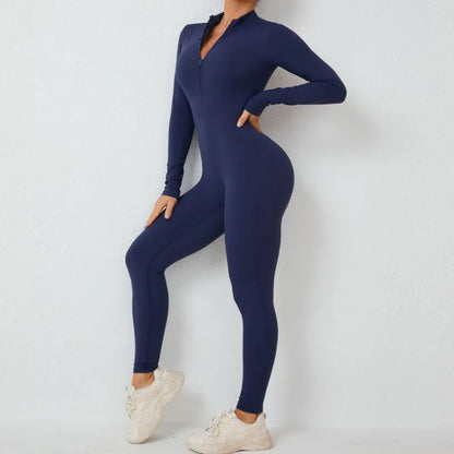 Cralom Zip-front Yoga Jumpsuit: Comfortable Bodysuit for Women's Gym & Fitness