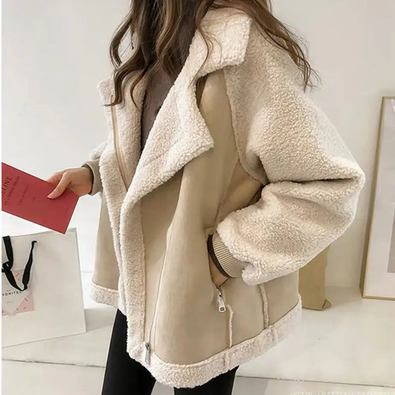 Cralom Biker Fleece Wool Coat for Women: Winter Outerwear 2024