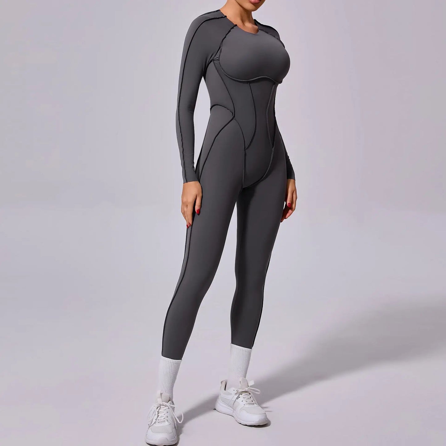 Cralom Seamless Backless Yoga Bodysuit - Slim Fit Long Sleeve One-Piece