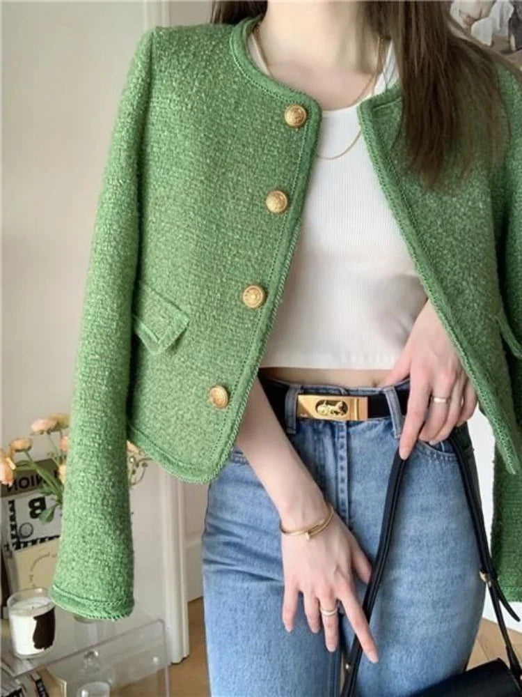 Cralom Green Blazer Jacket Women's Autumn Winter Fashion Elegant Trend