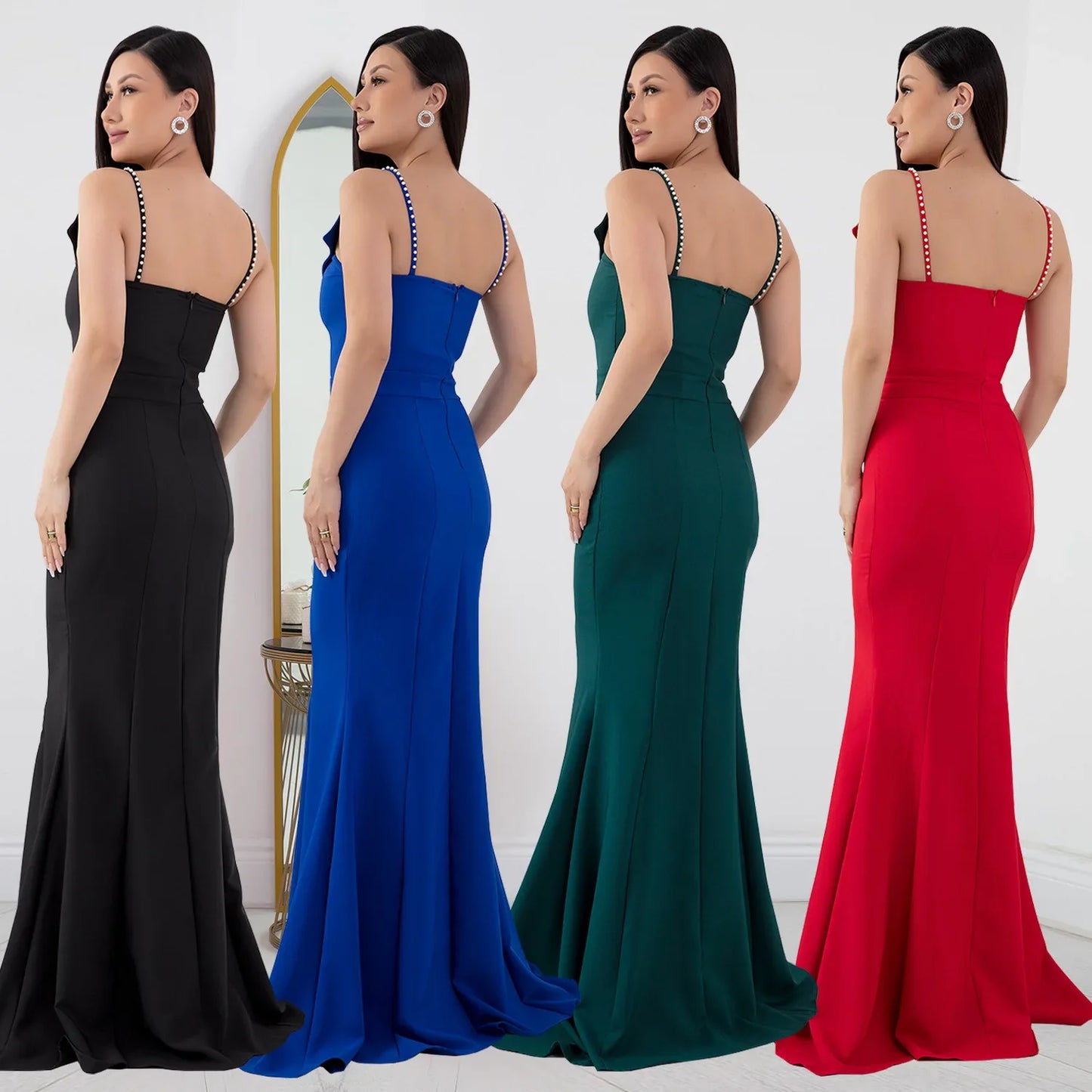 Cralom Women's Suspender Bag Arm Fish Tail Slit Dress in 2025 Summer