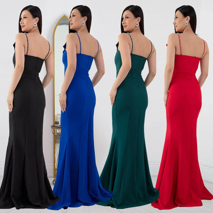 Cralom Women's Suspender Bag Arm Fish Tail Slit Dress in 2025 Summer