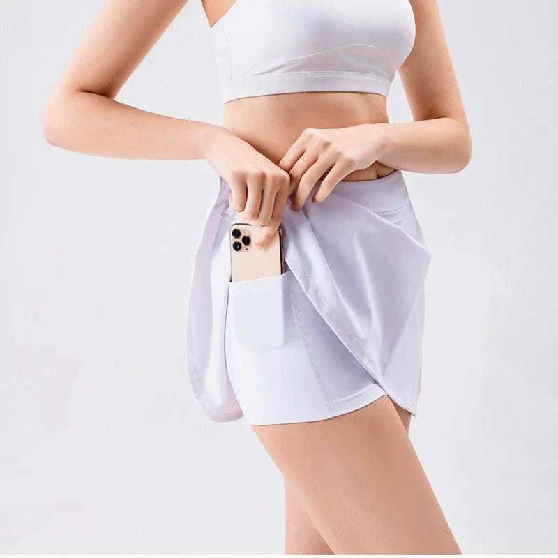 Cralom Women's Side-Tie Tennis Skirt with Built-in Yoga Shorts & Pockets