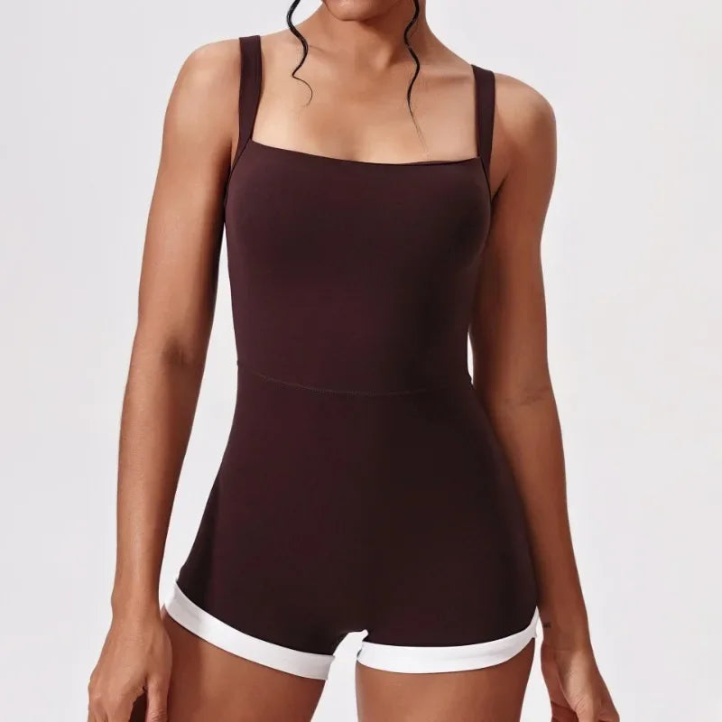 Cralom Naked Feel Seamless Yoga Jumpsuit - Color Block, Backless Straps
