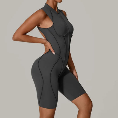 Cralom Seamless Brushed Fleece Yoga Jumpsuit with Backless Design