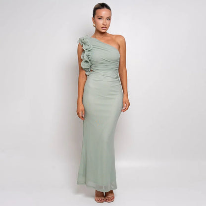 Cralom Floral Mesh One Shoulder Wrap Dress