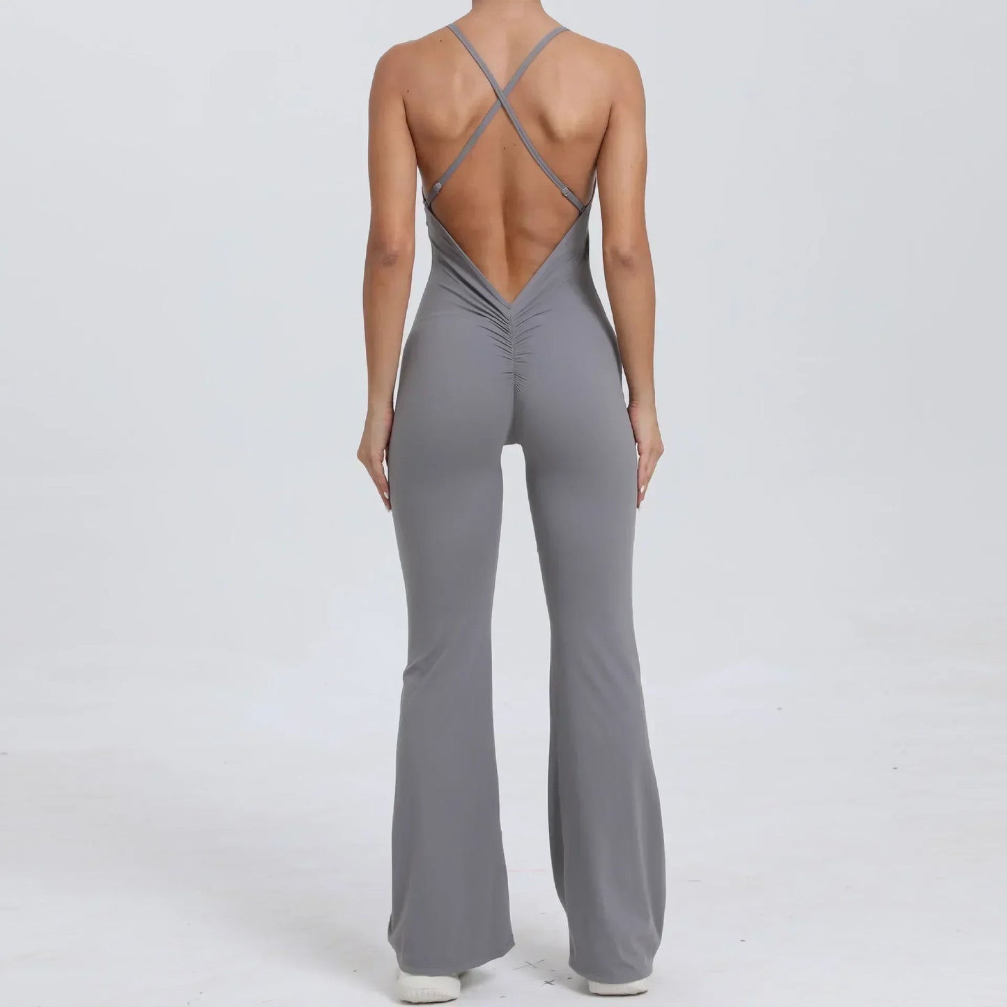 Cralom Cross Strap Yoga Jumpsuit - Flared Leg Fitness Suit