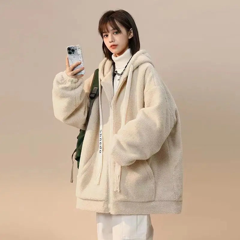 Cralom Lamb Cashmere Coat: Y2K Street Style, Korean Design, Plus Velvet, Warm & Stylish.