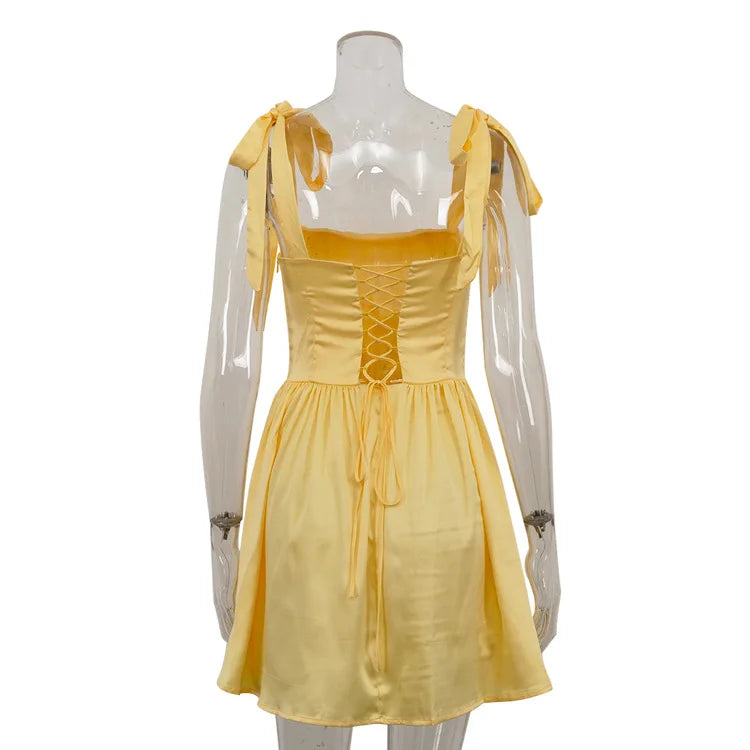 Cralom Lace-Up Waist Cinching Camisole Dress