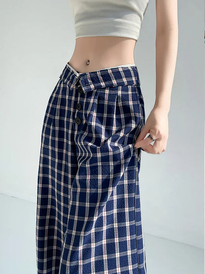 Cralom High Waist Plaid Capris Straight Pants