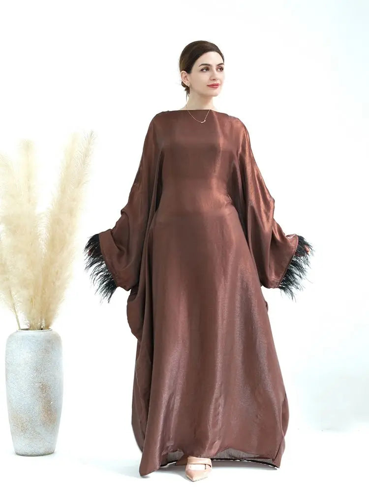 Cralom Ramadan Satin Abaya Dress Niqab - Muslim Fashion for Women