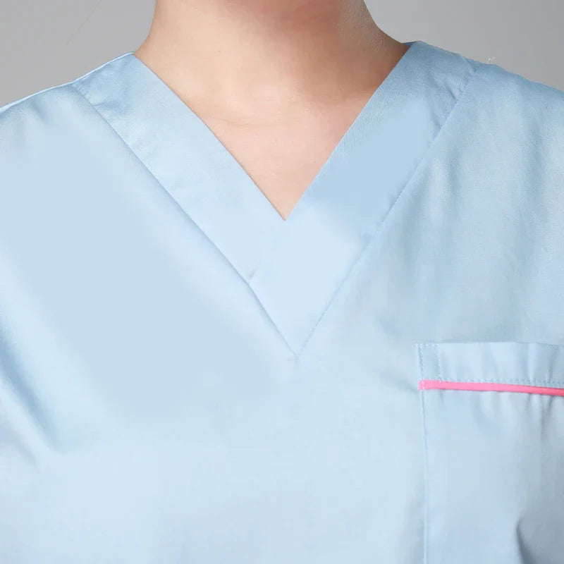 Cralom Women's Light Blue Scrub Set - V Neck Top and Pant