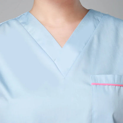 Cralom Women's Light Blue Scrub Set - V Neck Top and Pant