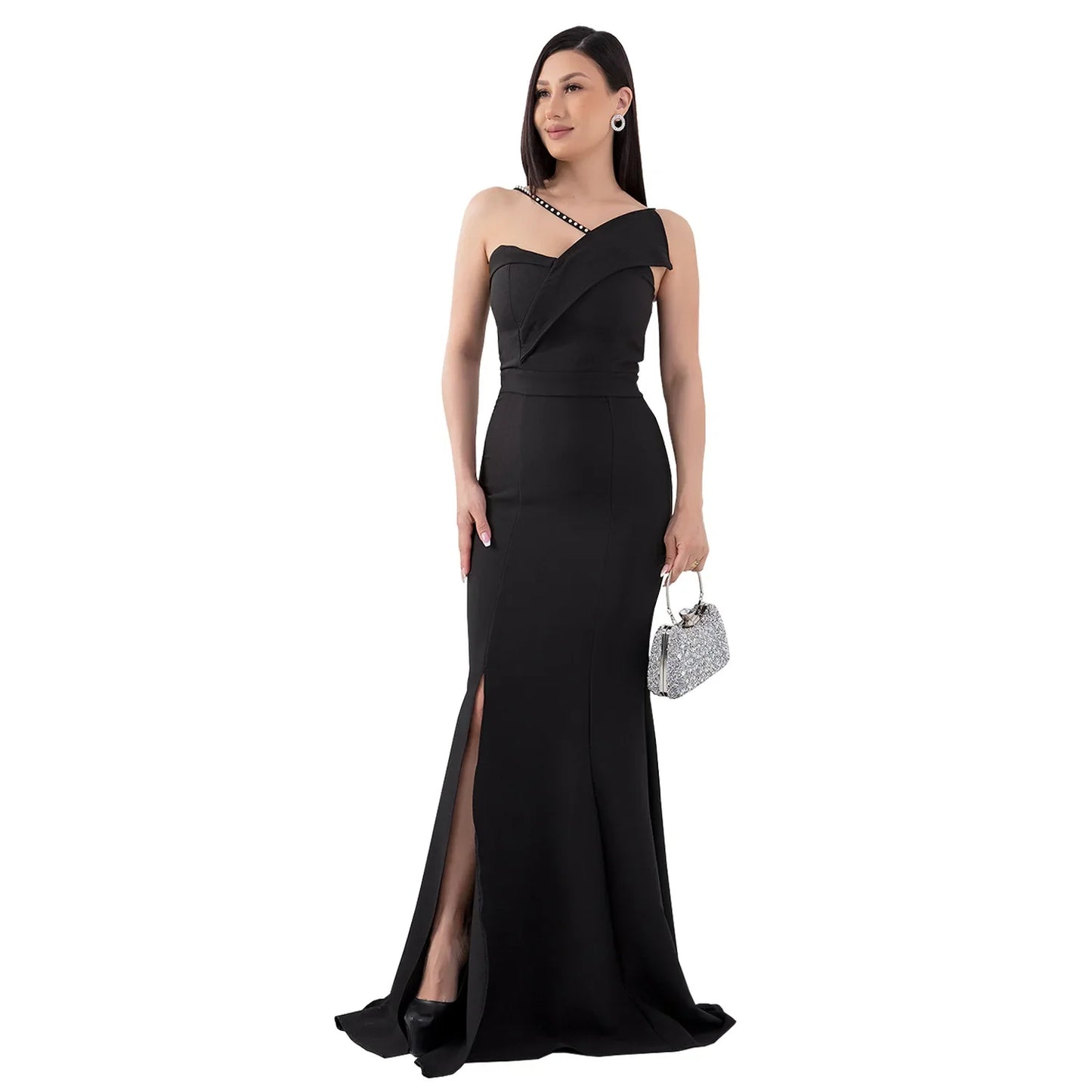 Cralom Women's Suspender Bag Arm Fish Tail Slit Dress in 2025 Summer
