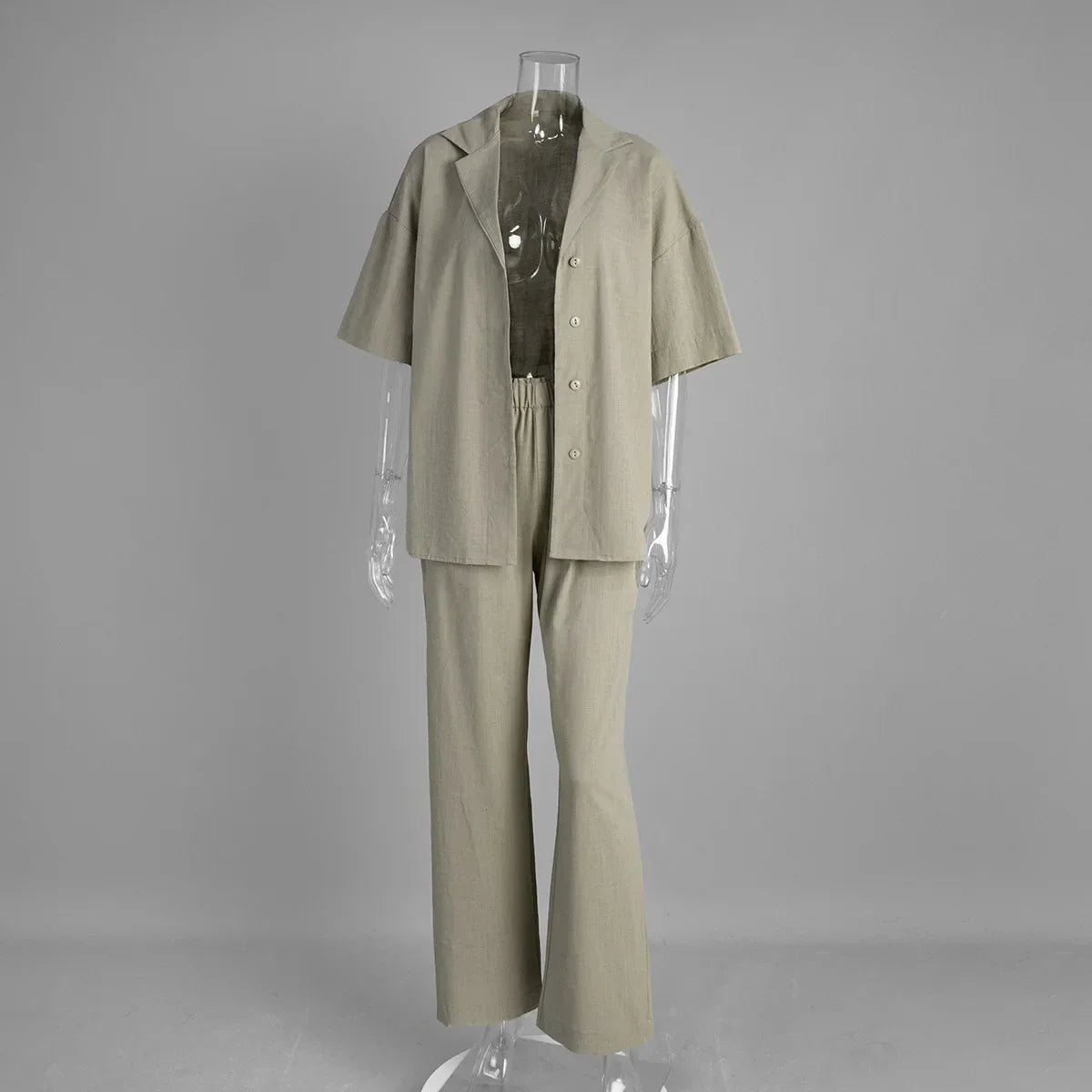 Cralom 2025 Summer Casual Cotton 2-Piece Set: Short-Sleeved Shirt & Loose Pants
