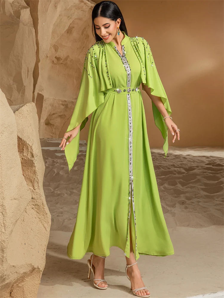 Cralom Ramadan Eid Abaya with Diamonds, Ideal for Evening Parties & Muslim Prayer