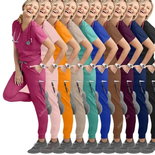 Cralom Multicolour Jogger Scrubs Set with Pocket Pants