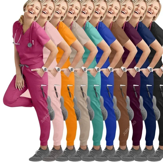 Cralom Multicolour Jogger Scrubs Set with Pocket Pants