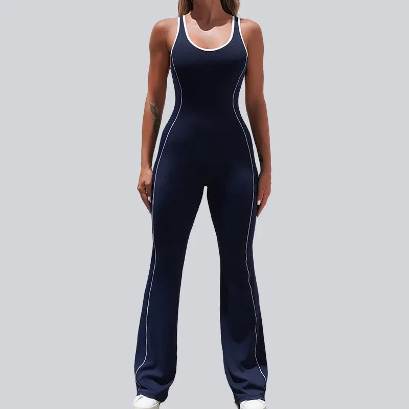 Cralom Color-Block Yoga Bodysuit with Booty-Lifting Flare Pants