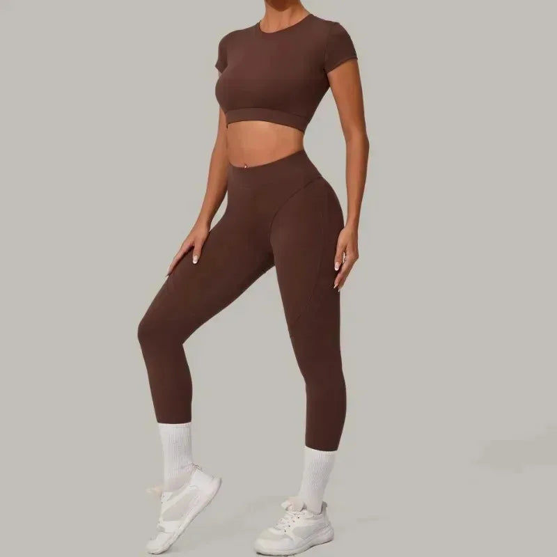 Cralom Seamless Brushed Yoga Set - High Waist Booty Lifting Workout Outfit