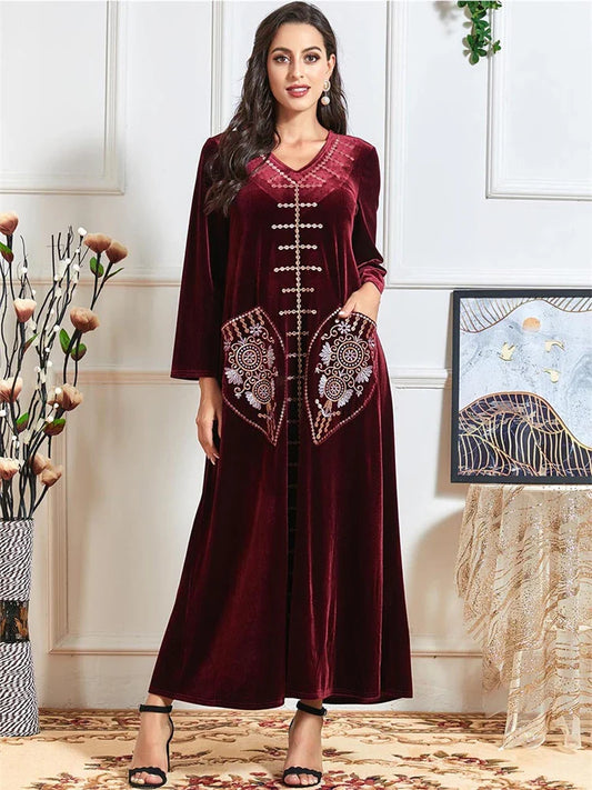 Cralom Cralom Winter Red Abaya Dress - Women Muslim Prayer Eid Ramadan Dubai-Islam