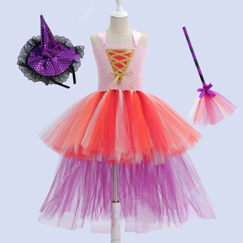 Cralom Dark Queen Witch Tu Tu Dress with Feather Tail for Children's Day