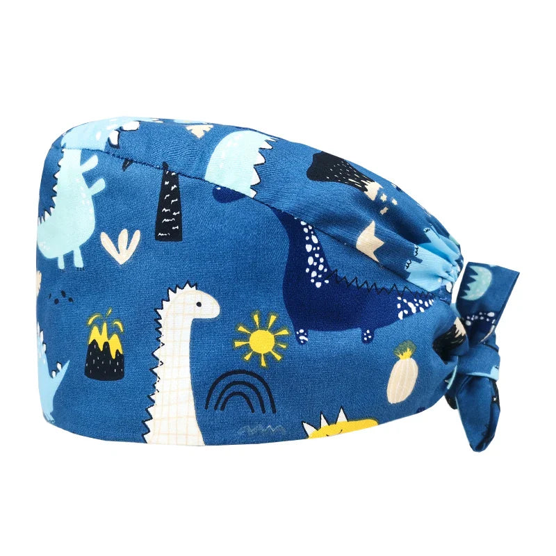 Cralom Cotton Scrub Cap with Sweatband, Tie Back Working Hat for Beauticians