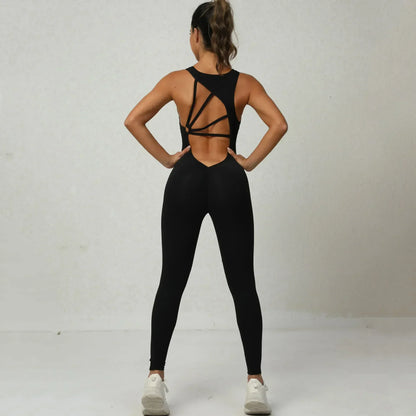 Cralom Yoga Jumpsuit: Open Back Sports Romper for Women