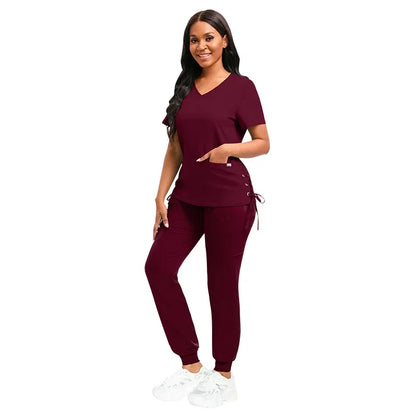 Cralom Women's Scrubs Set: Pink Navy Red Black Beauty Nurse Uniform