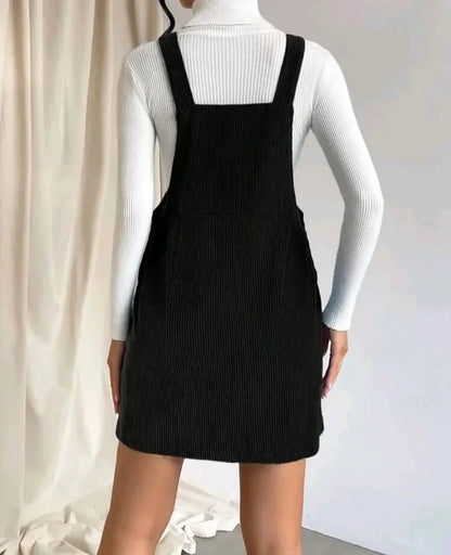 Cralom Corduroy Strap Dress Women's Loose Solid Color Skirt