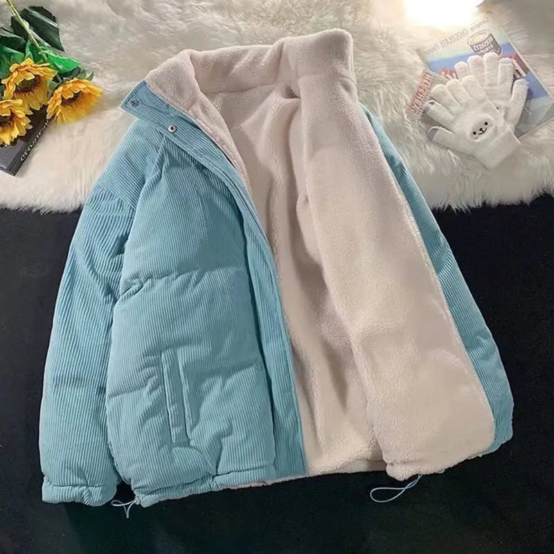 Cralom Corduroy Cotton-padded Jacket: Y2K Street Fashion Embroidery Harajuku Oversize Collar