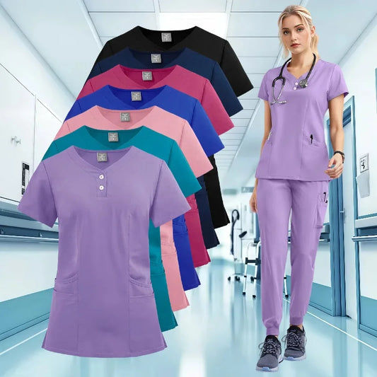 Cralom Unisex Scrubs Set: Nursing Doctor Workwear Clinical Uniforms