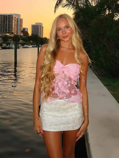 Cralom Sequin Strap Vest: Slim Fit Sheer Camisole, Backless Design, Ruched Blouse