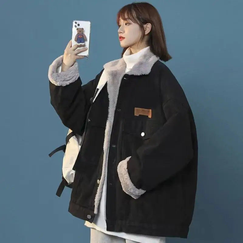 Cralom Lamb Wool Denim Jacket: Street Fashion Thickening, Trendy & Casual, Unisex Fit