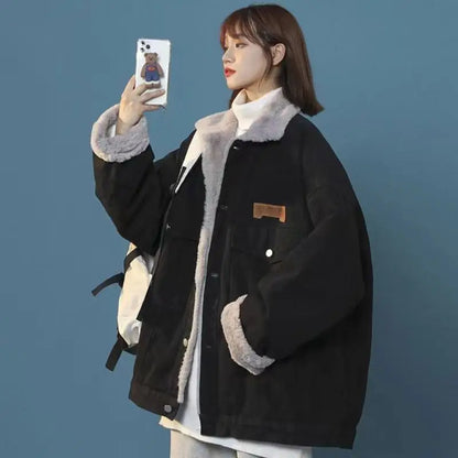 Cralom Lamb Wool Denim Jacket: Street Fashion Thickening, Trendy & Casual, Unisex Fit