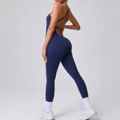 Cralom High-Cut Yoga Bodysuit: Adjustable Straps, Open Back, Butt Lifting Gym Wear