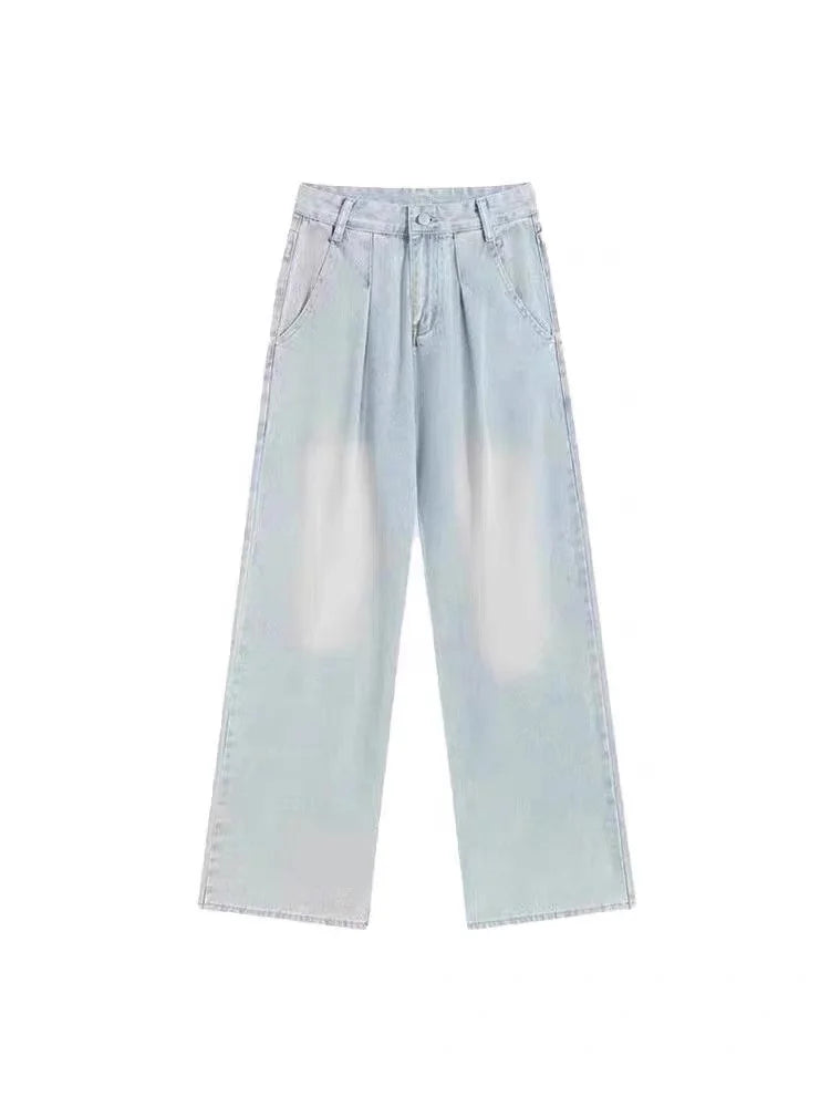 Cralom Summer Slimming Denim Pants - High Waist, Wide Leg, Floor Length