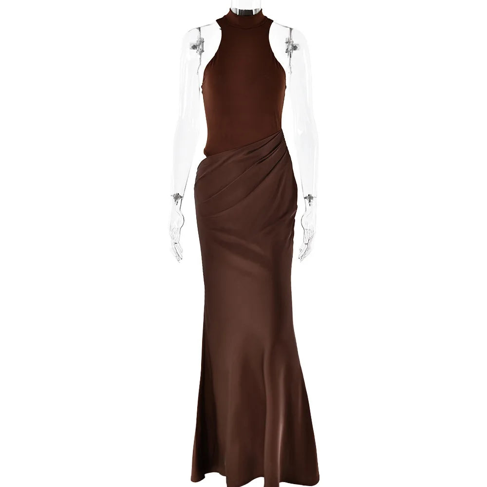 Cralom Sleeveless Round Neck Patchwork Dress for Women