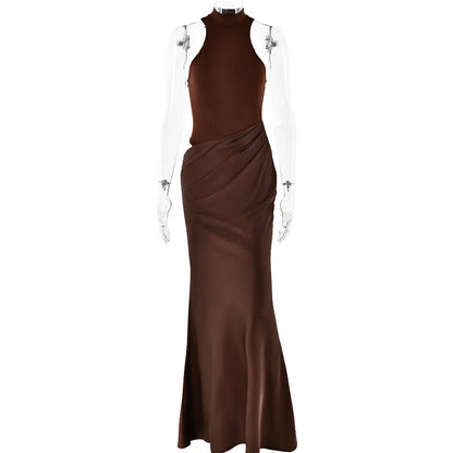 Cralom Sleeveless Round Neck Patchwork Dress for Women
