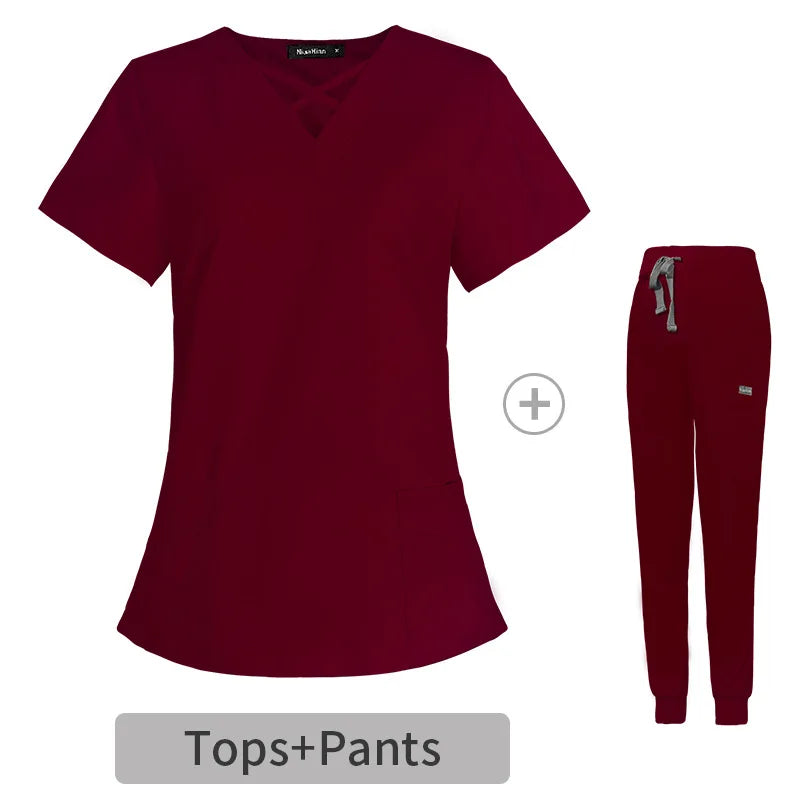 Cralom Anesthetist Scrubs Set: Tops & Jogger Pants - Operating Room Workwear