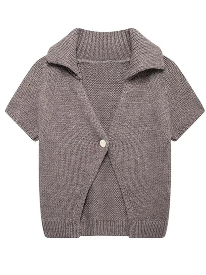 Cralom Vintage Knitted Button Cardigan Sweater for Women Fall Elegant Short Sleeve Knit Top